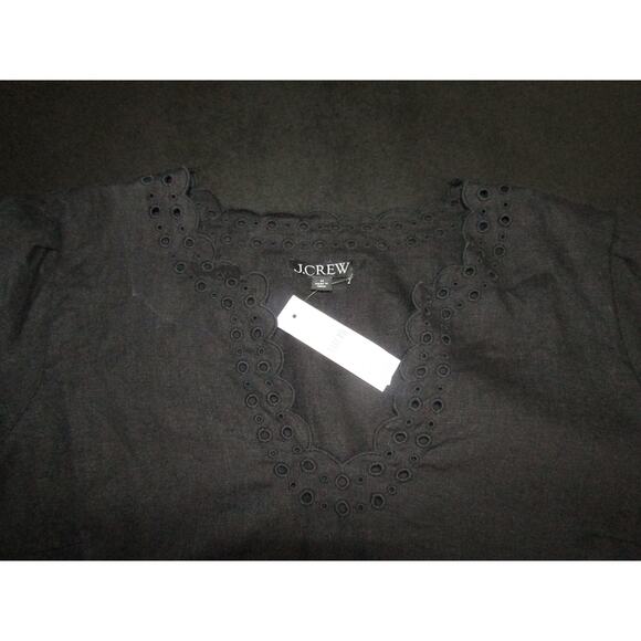 J. Crew Black Bungalow Linen Top Embroidered Women's Medium Eyelet Floral Boho - Picture 6 of 9